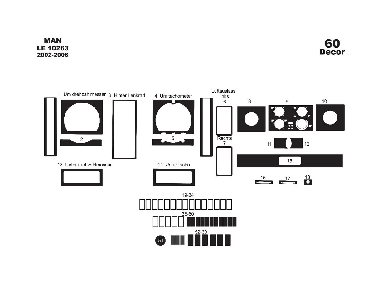 MAN LE 2000 01.2002 3D Interior Dashboard Trim Kit Dash Trim Dekor 60-Parts - 1 - Interior Dash Trim Kit