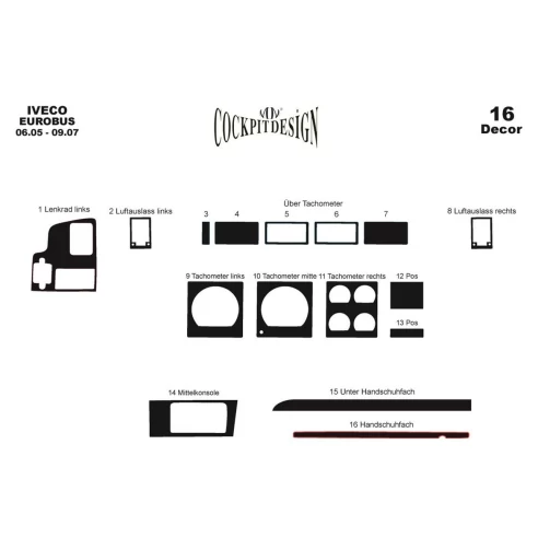 Iveco Eurobus 06.2006 3D Interior Dashboard Trim Kit Dash Trim Dekor 16-Parts