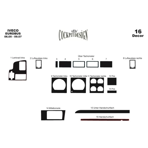 Iveco Eurobus 06.2006 3D Interior Dashboard Trim Kit Dash Trim Dekor 16-Parts