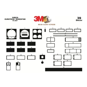 Iveco Eurotech-Eurostar 01.92-01.00 3D Interior Dashboard Trim Kit Dash Trim Dekor 39-Parts 2