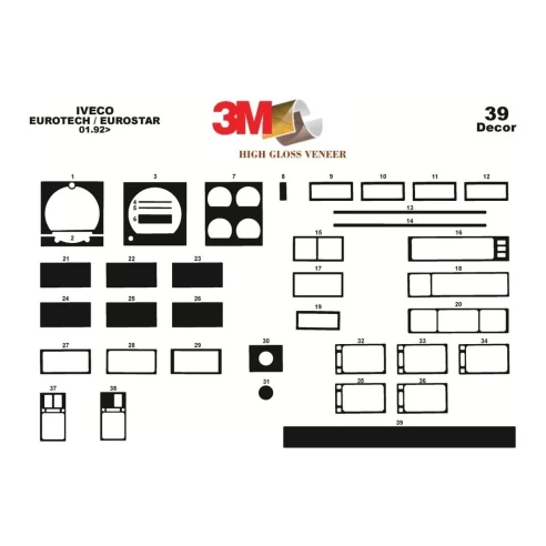 Iveco Eurotech-Eurostar 01.92-01.00 3D Interior Dashboard Trim Kit Dash Trim Dekor 39-Parts
