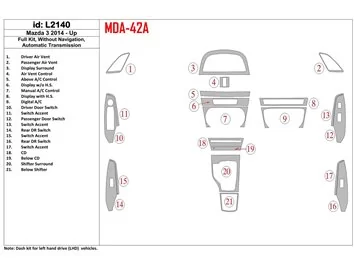 Mazda 3 2014-UP Full Set, Without NAVI, Automatic Gearbox Interior BD Dash Trim Kit - 1 - Interior Dash Trim Kit