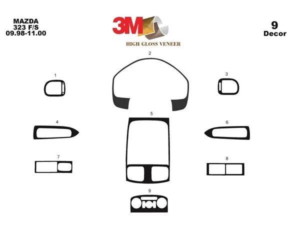 Mazda 323 FS 09.98-11.00 3D Interior Dashboard Trim Kit Dash Trim Dekor 9-Parts