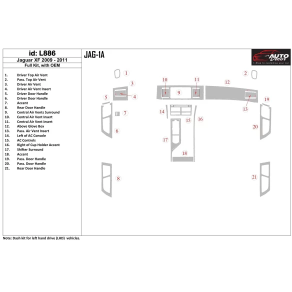 Jaguar S type 2004-UP Full Set, Automatic Gear Interior BD Dash Trim Kit