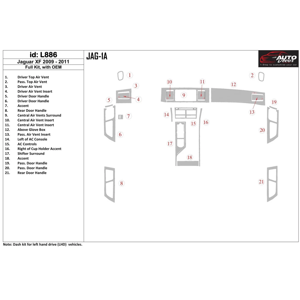 Jaguar S type 2004-UP Full Set, Automatic Gear Interior BD Dash Trim Kit