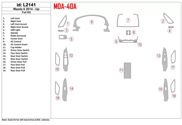 Mazda 6 2014-UP Full Set Interior BD Dash Trim Kit - 1 - Interior Dash Trim Kit