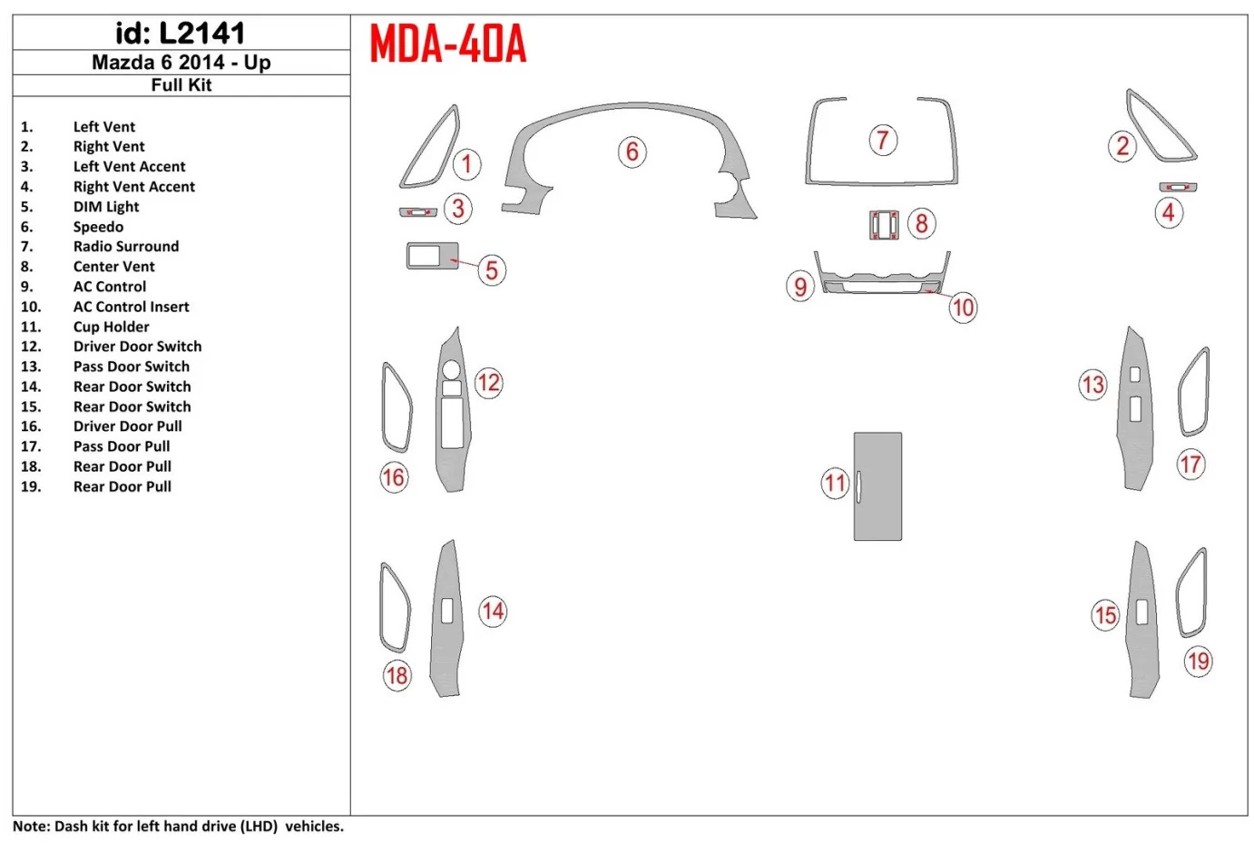 Mazda 6 2014-UP Full Set Interior BD Dash Trim Kit - 1 - Interior Dash Trim Kit