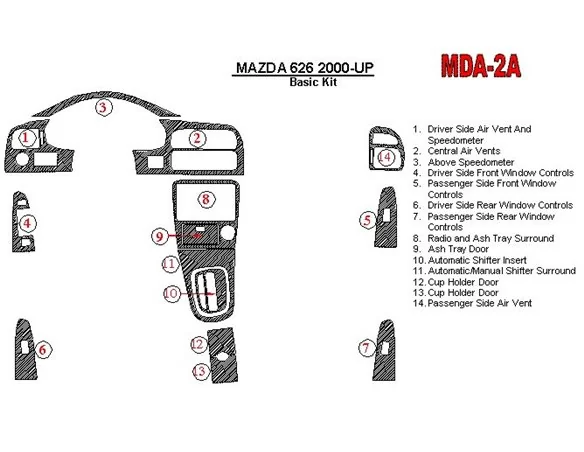 Mazda 626 2000-UP Basic Set Interior BD Dash Trim Kit - 1 - Interior Dash Trim Kit