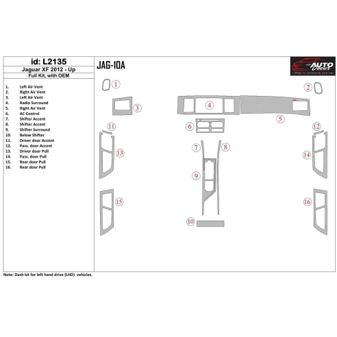 Jaguar XF 2009-UP Full Set, With OEM Interior BD Dash Trim Kit