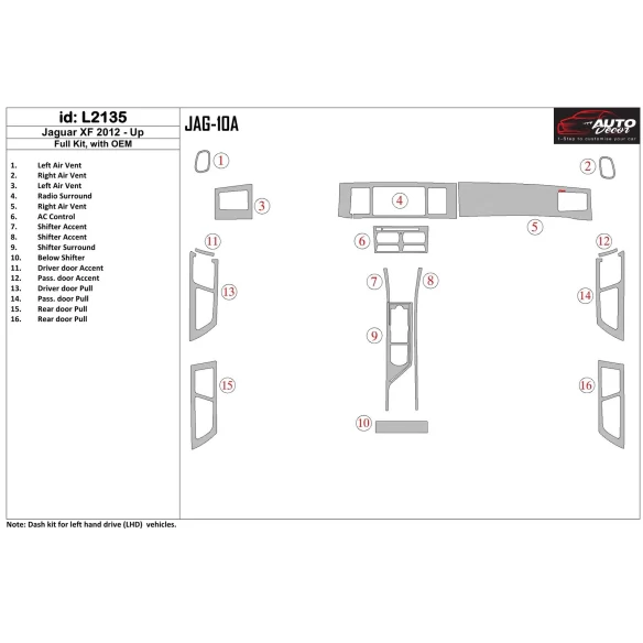 Jaguar XF 2009-UP Full Set, With OEM Interior BD Dash Trim Kit