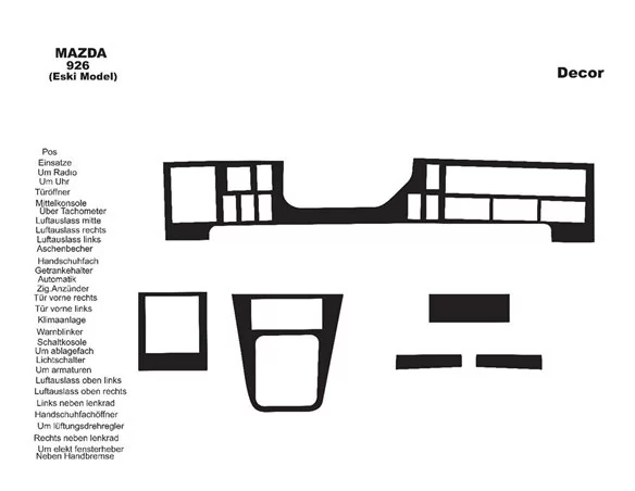 Mazda 926 01.1994 3D Interior Dashboard Trim Kit Dash Trim Dekor 6-Parts - 1 - Interior Dash Trim Kit