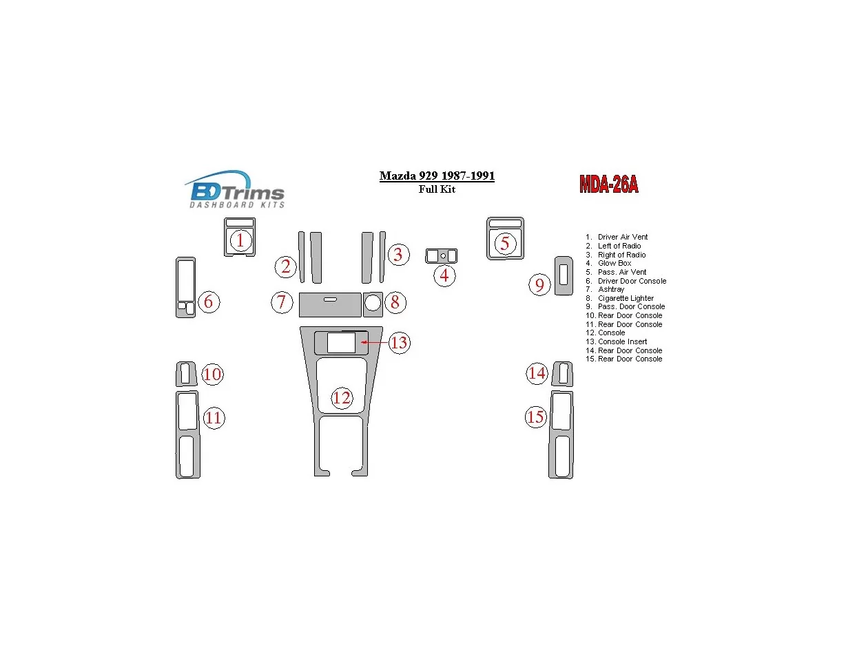 Mazda 929 1987-1991 Full Set Interior BD Dash Trim Kit - 1 - Interior Dash Trim Kit