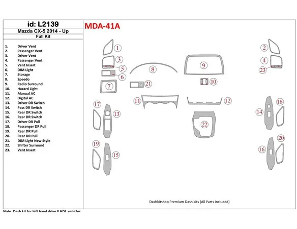 Mazda CX-5 2014-UP Full Set Interior BD Dash Trim Kit - 1 - Interior Dash Trim Kit