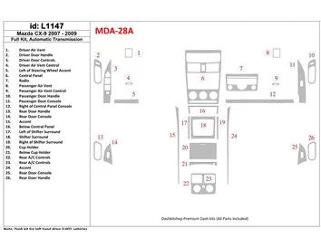 Mazda CX9 2007-2009 Full Set, Automatic Gear Interior BD Dash Trim Kit - 1 - Interior Dash Trim Kit