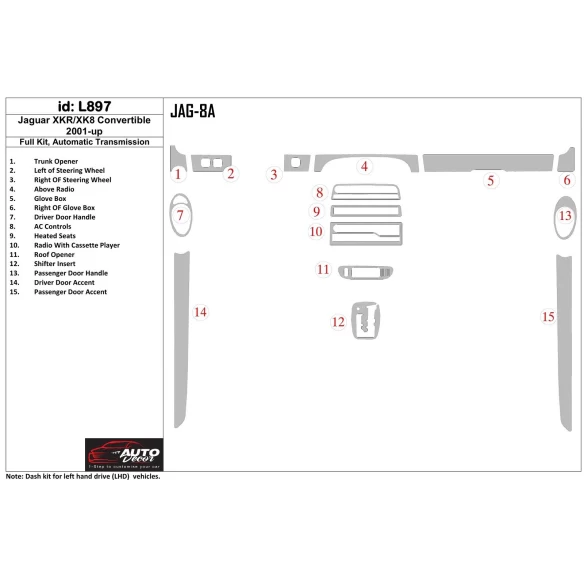 Jaguar XKR/XK8 2001-UP Full Set, Automatic Gear Interior BD Dash Trim Kit