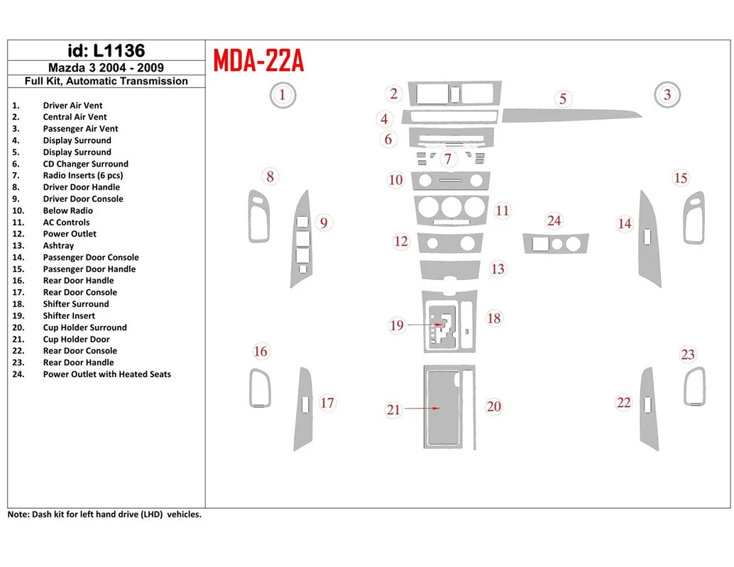 Mazda Mazda3 2004-2009 Automatic Gear, With NAVI Interior BD Dash Trim Kit - 1 - Interior Dash Trim Kit