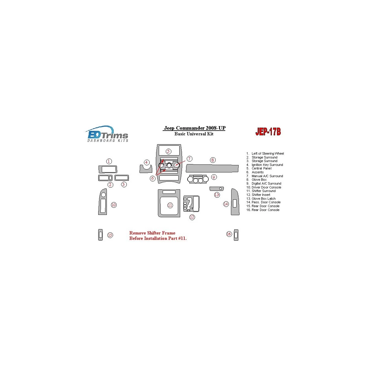 Jeep Commander 2008-UP Basic Universal Kit Interior BD Dash Trim Kit