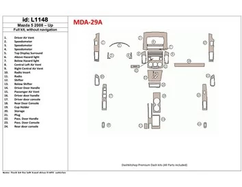 Mazda Mazda5 2008-UP Full Set, Without NAVI Interior BD Dash Trim Kit - 1 - Interior Dash Trim Kit