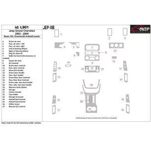 Jeep Grand Cherokee 2003-2004 Basic Set, Overland, Limited, Laredo Interior BD Dash Trim Kit 2