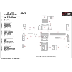 Jeep Grand Cherokee 2005-2007 Full Set, With NAVI Interior BD Dash Trim Kit 2