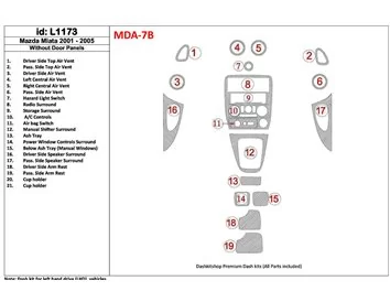 Mazda Miata 2001-2005 Without Door panels, 19 Parts set Interior BD Dash Trim Kit - 1 - Interior Dash Trim Kit
