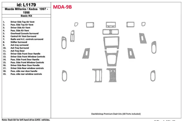 Mazda Milenia 1997-1998 Basic Set, Without OEM, 19 Parts set Interior BD Dash Trim Kit - 1 - Interior Dash Trim Kit