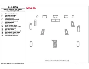 Mazda Milenia 1998-1998 Full Set, OEM Compliance, 16 Parts set Interior BD Dash Trim Kit - 1 - Interior Dash Trim Kit