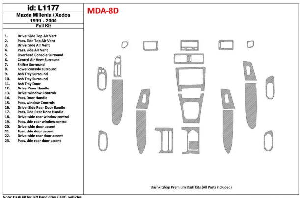 Mazda Milenia 1999-2000 Without Fabric, 23 Parts set Interior BD Dash Trim Kit - 1 - Interior Dash Trim Kit