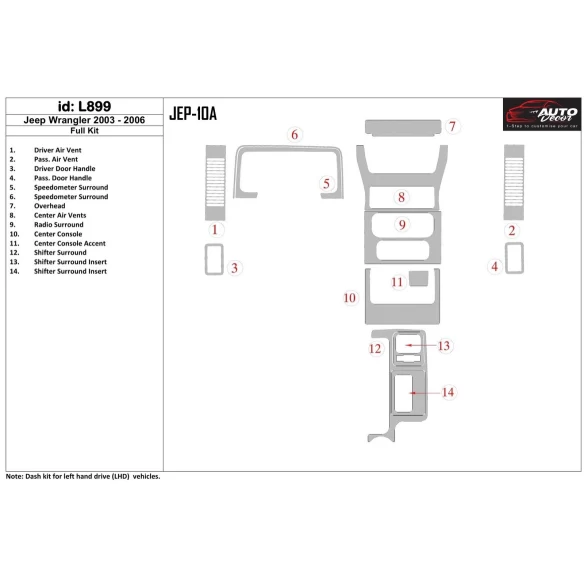 Jeep Wrangler 2003-2006 Full Set Interior BD Dash Trim Kit