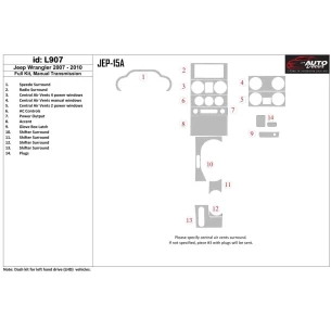 Jeep Wrangler 2007-2010 Full Set, Manual Gear Box Interior BD Dash Trim Kit