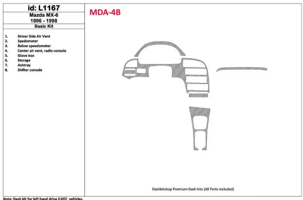 Mazda MX-6 1996-1998 Basic Set, 8 Parts set Interior BD Dash Trim Kit - 1 - Interior Dash Trim Kit