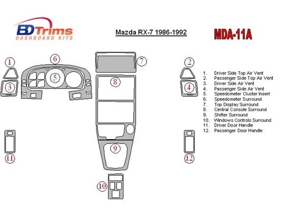 Mazda RX-7 1986-1992 Full Set Interior BD Dash Trim Kit - 1 - Interior Dash Trim Kit