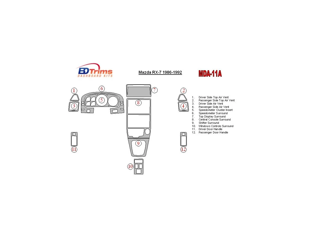 Mazda RX-7 1986-1992 Full Set Interior BD Dash Trim Kit - 1 - Interior Dash Trim Kit