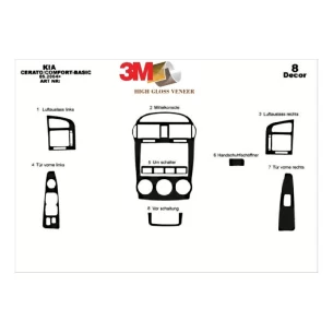 Kia Cerato LX HB 05.04-03.07 3D Interior Dashboard Trim Kit Dash Trim Dekor 7-Parts