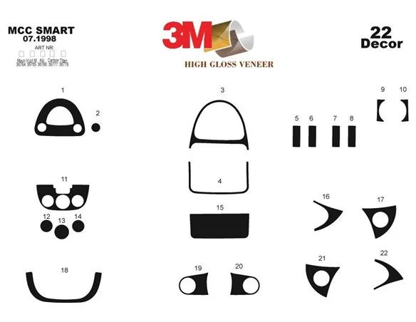Mcc Smart Smart 07.1998 3D Interior Dashboard Trim Kit Dash Trim Dekor 22-Parts