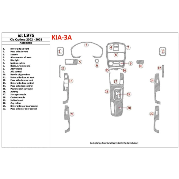 Kia Optima 2002-2003 Automatic Gearbox Interior BD Dash Trim Kit