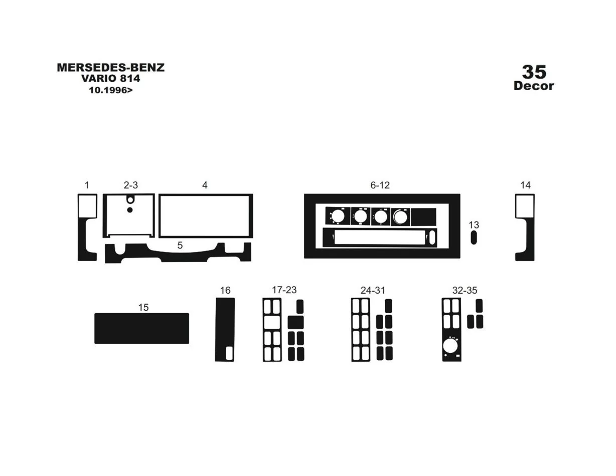 Mercedes 814 Vario 10.1996 3D Interior Dashboard Trim Kit Dash Trim Dekor 35-Parts - 1 - Interior Dash Trim Kit