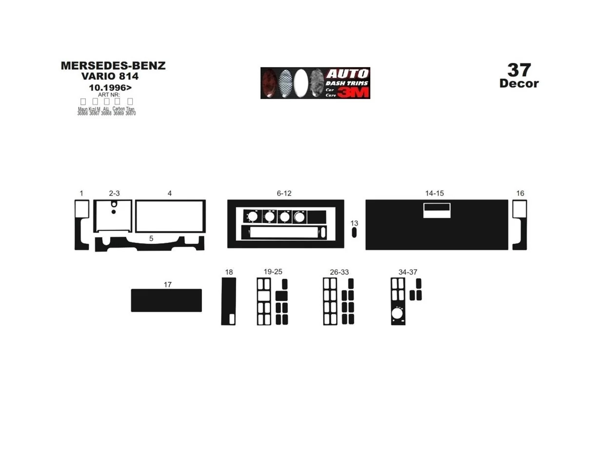 Mercedes 814 Vario 10.1996 3D Interior Dashboard Trim Kit Dash Trim Dekor 37-Parts - 1 - Interior Dash Trim Kit