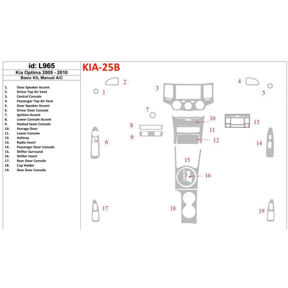 KIA Optima 2009-2010 Basic Set, Manual Gearbox AC Interior BD Dash Trim Kit