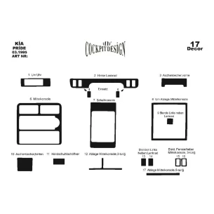 Kia Pride 03.1995 3D Interior Dashboard Trim Kit Dash Trim Dekor 17-Parts 2