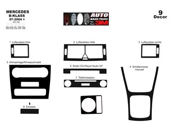 Mercedes A-Class W169 B-Class W245 07.2004 3D Interior Dashboard Trim Kit Dash Trim Dekor 10-Parts - 6 - Interior Dash Trim Kit