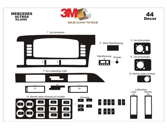 Mercedes Actros 02.00-03.03 3D Interior Dashboard Trim Kit Dash Trim Dekor 44-Parts