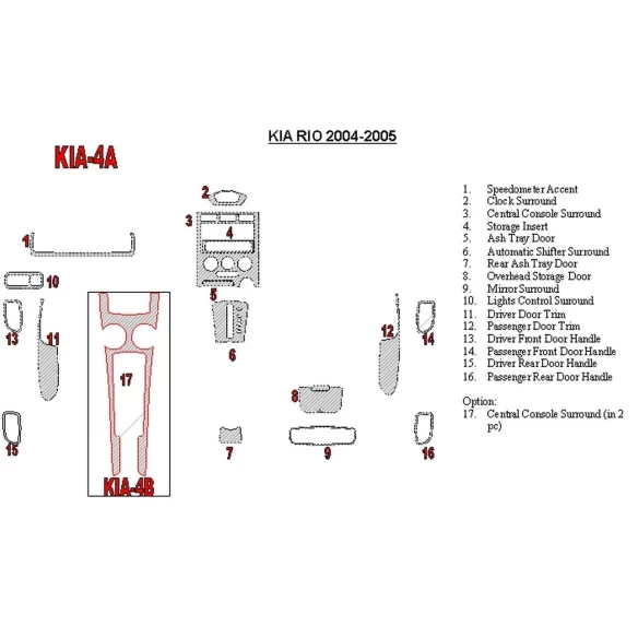 Kia Rio 2004-2005 Full Set Interior BD Dash Trim Kit