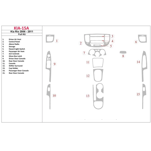 Kia Rio 2006-UP Full Set Interior BD Dash Trim Kit