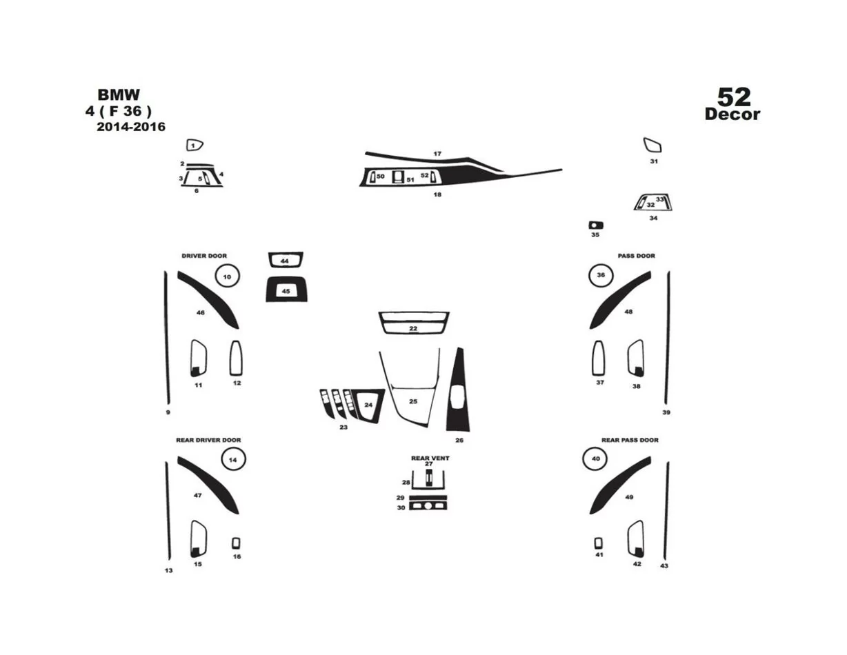 BMW 4-Series F36 2014-2016 3D Interior Dashboard Trim Kit Dash Trim Dekor 52-Parts - 1 - Interior Dash Trim Kit