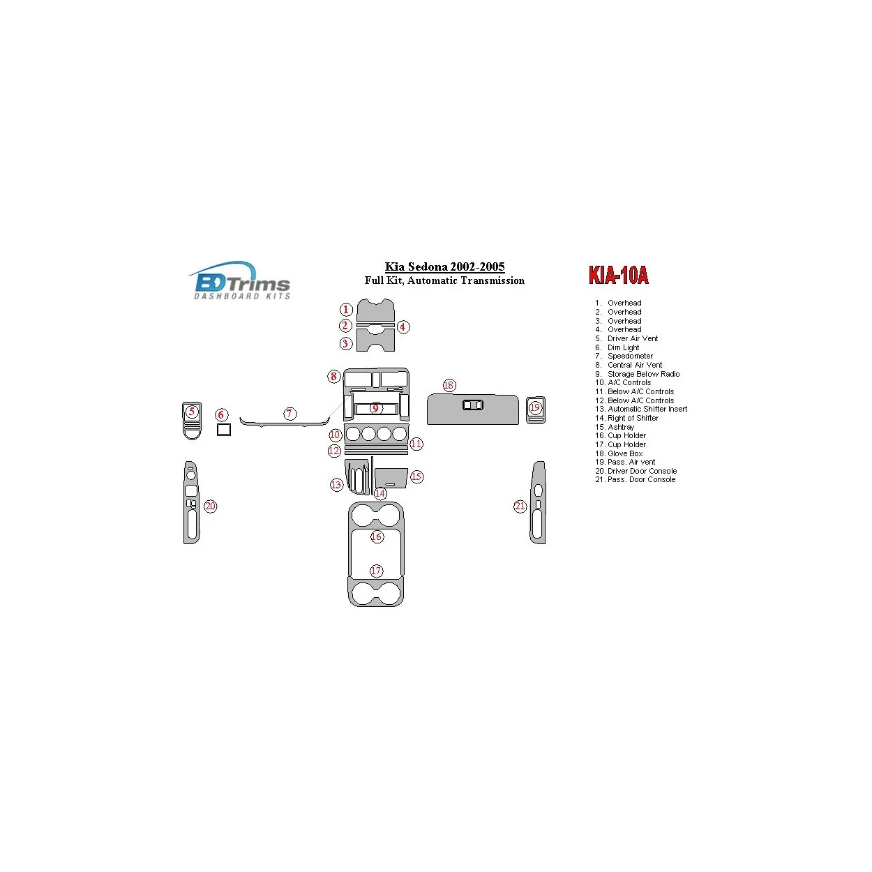 Kia Sedona 2002-2005 Full Set, Automatic Gear Interior BD Dash Trim Kit