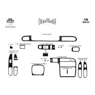 Kia Sephia 06.1995 3D Interior Dashboard Trim Kit Dash Trim Dekor 16-Parts 2