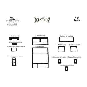 Kia Sephia 09.93-05.95 3D Interior Dashboard Trim Kit Dash Trim Dekor 12-Parts 2