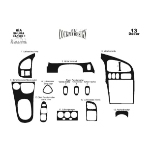 Kia Shuma 04.1998 3D Interior Dashboard Trim Kit Dash Trim Dekor 13-Parts 2