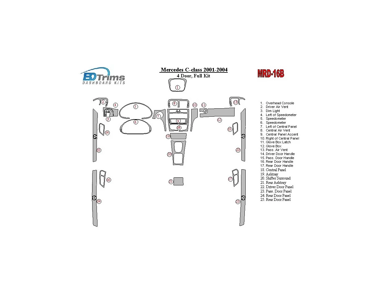 Mercedes Benz C Class 2001-2004 Full Set, 4 Doors Interior BD Dash Trim Kit - 1 - Interior Dash Trim Kit